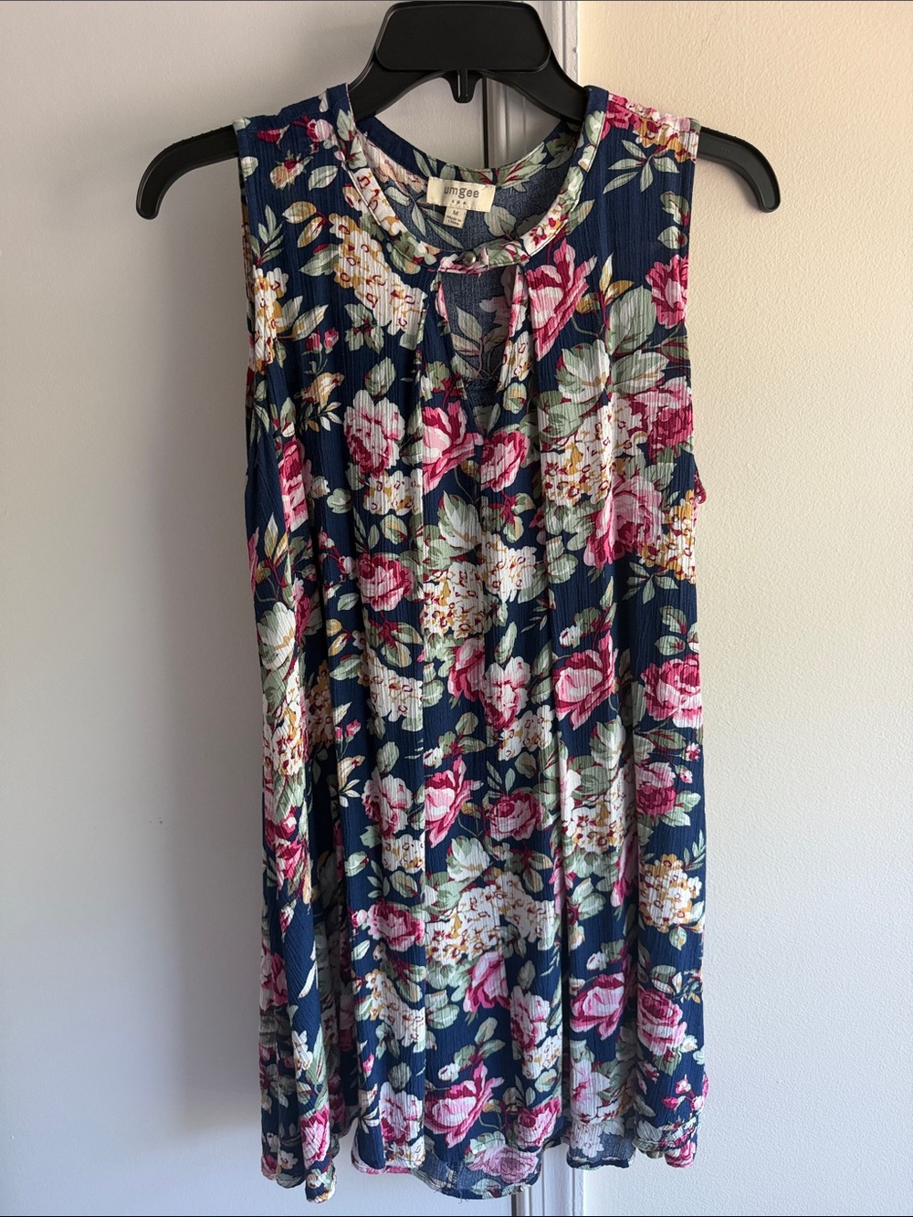 Umgee Navy Floral Sleeveless Mini Dress with Pink & Cream Blooms